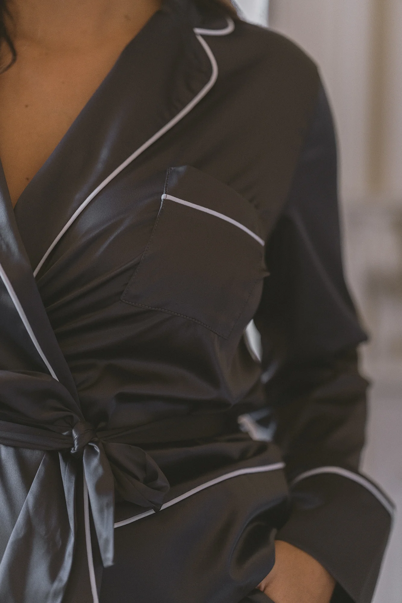 DARK GREY SATIN PJ SHIRT - Image 4